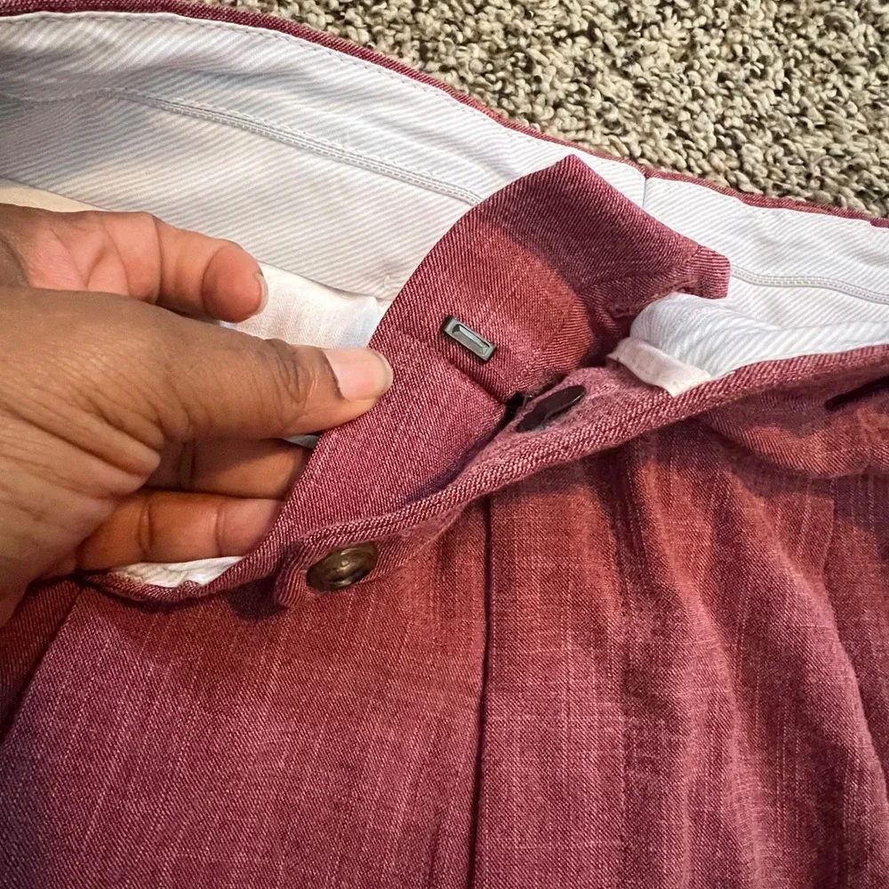 Ralph Lauren Mens Pleated Dress Pants Rose Pink Slub Texture Cuffed 34W x 32L